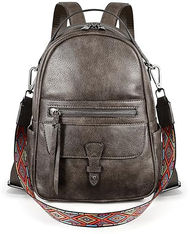 UTO Kleiner Rucksack Damen Leder Elegant 2 in 1 Schultertasche Cityrucksack Wasserdicht Großer Stauraum Viele Fächer Abnehmbare Schultergurt Rucksackhandtaschen Tagesrucksack Arbeit Reisen Braun