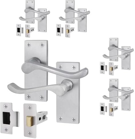 EAI Satin Victorian Scroll Door Handle Set - 5 Pairs Satin Chrome Internal Lever Handles & Latch (64mm)