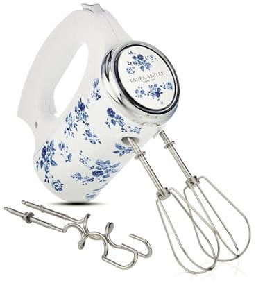 Laura Ashley Fruste Elettriche 300 W con Stampa China Rose di VQ - Sbattitore Elettrico Lavabili in Lavastoviglie con Fruste in Acciaio Inossidabile e 5 Velocità Variabili per la Cottura al Forno