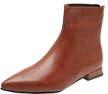 Generico Stivaletti Neve Donna 37 Stivali Neri Gomma donna pelle artificiale tinta unita autunno suola spessa tacchi quadrati cerniera stivaletti scarpe a punta Bikers Donna Stivali (Brown, 39)