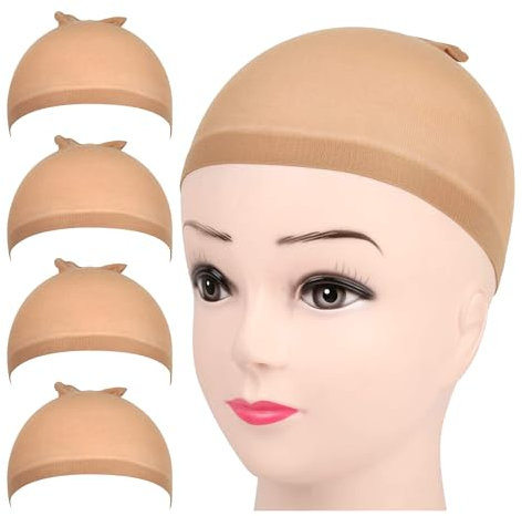 Haarnetz Wig Cap,4 Stück Elastische Dehnbare Atmungsaktive Perücke Kappen,Nylon Hair Net zum Schlafen und Turnier,Neutral Nackt Perücke Zubehör,Bald Caps,Haarnetz Dutt,Perückenkappe,Glatzenkappe