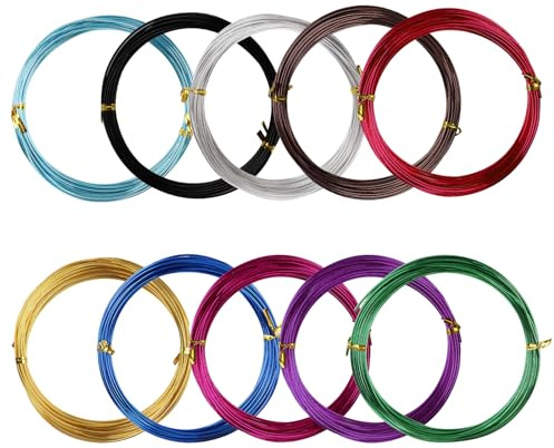 NICKLIN 10 Colors 50 m/164 ft Aluminum Craft Wire 1,5 mm | Coloured Alumina Round Wire, Bendable Metal Craft Wire for Crafting DIY Floral Making Metal Crafts Bike Motorcycle Modeling