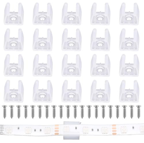 Sliverdew Lot de 20 clips de montage pour bande lumineuse LED, étanches, néon, clips de montage pour bande LED de 10 mm à 12 mm, avec vis, translucides