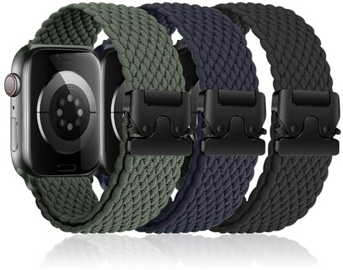3 Stück Geflochtenes Armbänder für Apple Watch Armband Ultra 3/2 49mm 46mm 45mm 44mm 42mm,Elastisches Nylon Strap Fallschirmverschluss Band für Apple Watch 11 iWatch 10 9 8 7 6 5 4 3 SE 2/3 Apfelband