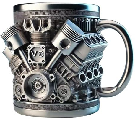 V6 & V8 Motoren Kaffeetasse, Auto Motoren Form Teetassen,neuartiger Edelstahl-Kaffeebecher Mit Automotor Als Geschenk,3D Motor Design Retro Coffee Tasse, Für Zuhause, Studio, Reisen