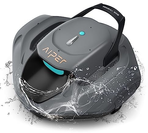 AIPER Kabelloser Poolroboter, Poolsauger Akku mit Doppelantrieb, Poolreinigungs Geeignet für Flache Pools bis zu 80 m2 Dauer 90 Minuten(Generalüberholt)