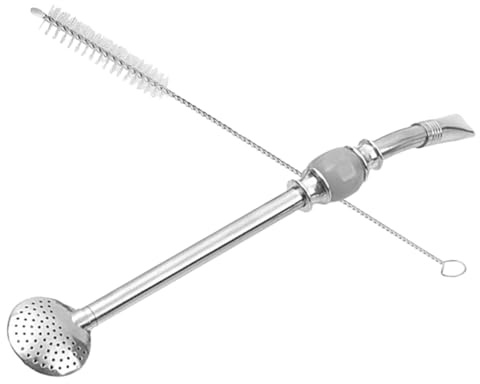 Healifty Mate Bombilla Drinking Straw and Stainless Steel Filter Straw Removable Filter Head Grey for Traditional Mate Tea Drinking Set Cleaning Brush