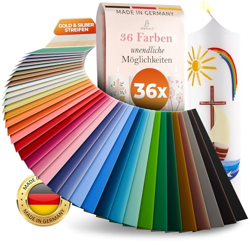 Brandalo® 36 Wachsplatten für Kerzen inkl. 16 Wachsstreifen für Kerzen - Wachsplatten zum Kerzen verzieren 135x60mm - Kerzen gestalten Kerzen dekorieren Kerzen wachsplatten Verzierwachs für Kerzen