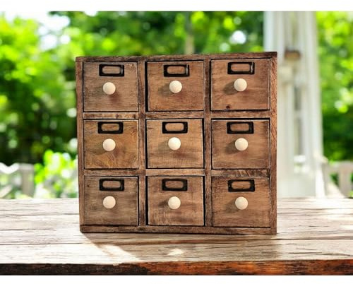 9 Drawer Solid Mango Wooden Trinket Chest Storage Drawers With Ceramic Knob Handles Desktop Organizer