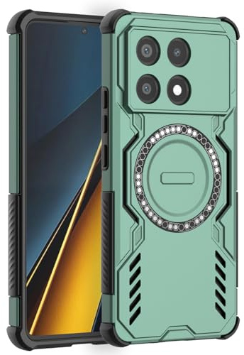LVVFEI Cover Magnetica per Xiaomi Poco X6 Pro 5G/ Redmi K70E 5G, Compatibile con MagSafe, Custodia Magnetica per Xiaomi Poco X6 Pro 5G con design Antiurto e Fori di Ventilazione - Verde