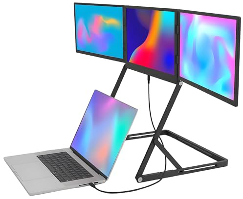 vnmudzeo Estendi Schermo Per Laptop Plug-Play Type-C/Hdmi/Usb-C, Tempo Di Risposta Di 10 Ms, Monitor A Triplo Schermo Ultrasottile E Leggero Da 15,6, Fhd 1080P, Per Design, Editing Video