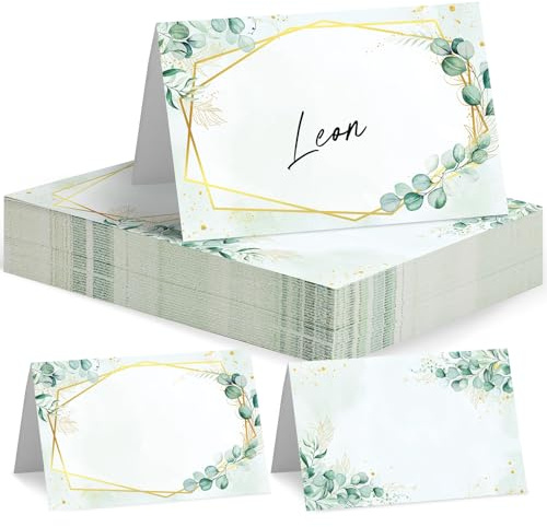 woric 60 Pcs Wedding Place Cards Eucalyptus, 8.5 * 11cm Table Name Cards | Place Cards for Table Setting Wedding Dinner Party Birthday, Pre-Creased Tent Fold
