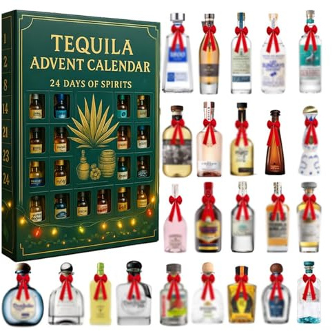 Tequila-Adventskalender, 24 Tage Voller Spirituosen, 2D-Adventskalender 2025 aus Acryl, jede Tür öffnet eine Neue Überraschung von Knusprigen Blancos bis Hin zu Gereiften Añejos, Weihnachts-Countdown