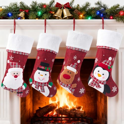 XNBTIM Personalisierter Stickerei Weihnachtsstrumpf mit Namen – 48 cm Große Weihnachtssocke zum Aufhängen & Befüllen – Individuelle Weihnachtsdeko für Kamin & Familie – 1 Stück
