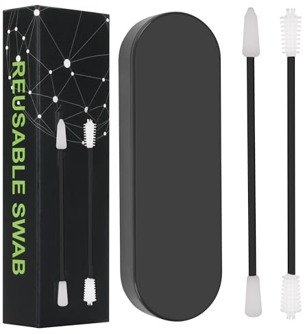 Welsberg 2 pcs Cotton Swabs Reusable Silicone Swab Double Sided Eco-Friendly Cotton Buds Ear Cleaning Picks Cosmetic Bud Stick with Storage Case