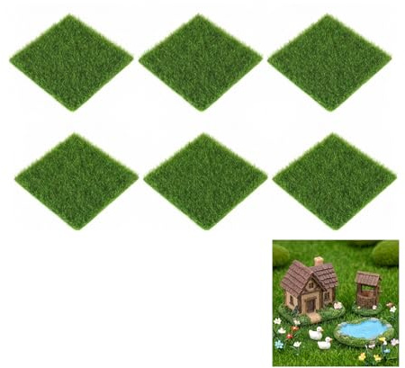 6 Stück Kunstrasen Basteln,15x15cm Miniatur Garten Kunst Rasen Deko,Fake Grass Modellbau,DIY Crafts Kunstrasenmatte,Grüner Artificial Gras,Mini-Kunstrasen,für Wichtel Garten Künstlicher Landschaft