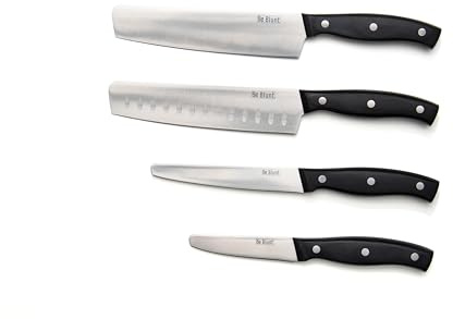 Be Blunt Halo Collection Premium Round Tipped Kitchen Knives Set, German Steel, Pakkawood Handle, Round Tipped Safety Design 4 Piece Set