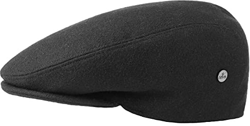 LIERYS Boston Teflon Flatcap Klassische Schirmmütze Wollgemisch Made in Italy Damen Herren Herbst Winter Einteilige Mütze schwarz 55 cm