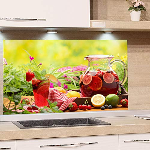 GRAZDesign Spritzschutz Glas für Küche Herd, Bild-Motiv Garten Getränke Natur Beere Obst, Küchenrückwand Küchenspiegel Glasrückwand / 80x60cm