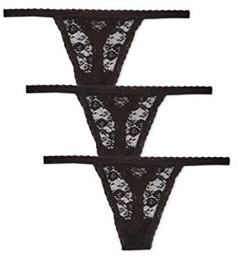Iris & Lilly Damen G-String-Unterwäsche Spitze, 3er-Pack, Schwarz, 38