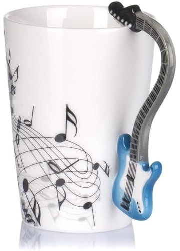 Kompassswc Keramik Musiktasse Musikmotiv Porzellan Tasse Musik-Note Bedruckt Kaffeetasse Ø7,5 H10cm Geschenk Kaffeebecher Für Musiklieber Geburtstag Weihnachten Muttertag Neujahr (Blau)