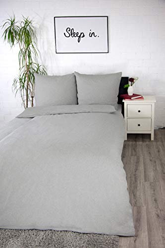 jilda-tex Biber Bettwäsche Made IN Germany Melange 135x200 cm + 80x80 cm 100% Baumwolle Feinbiberbettwäsche Edelflanell Verschiedene Größen/Farben (Hellgrau, 155 x 220 cm)