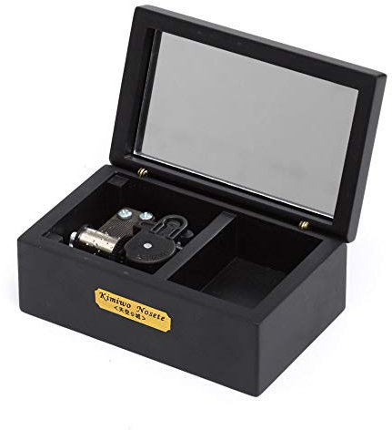 YouTang Spieluhr, 18 Noten, Uhrwerk, Holz Spieluhr mit Spiegel, goldfarbenes Spielwerk, „Die Schöne und das Biest“ (schwarz, silbernes Uhrwerk)