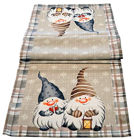 khevga Tischläufer Weihnachten Wichtel Weihnachten 140 x 40 cm (Beige)