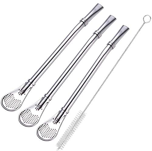 Yerba Mate Bombilla - Cucharas de té (acero inoxidable, con cepillo de limpieza)
