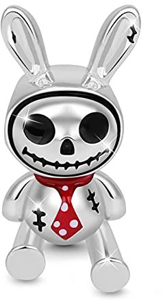 GNOCE Häschen Puppe Schädel Charm Perle aus 925 Sterling Silber mit Gothic Style Passt Alle Armbänder und Halsketten Bestes Schmuck Geschenk für Frau Mädchen