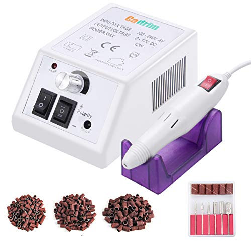 Nail Drill Machine, Electric Nail File Drill Set Kit with Sanding Bands Low Noise Vibration for Acrylic Nails, Gel Nail Art Polisher Sets Glazing Manicure Grinder (White)