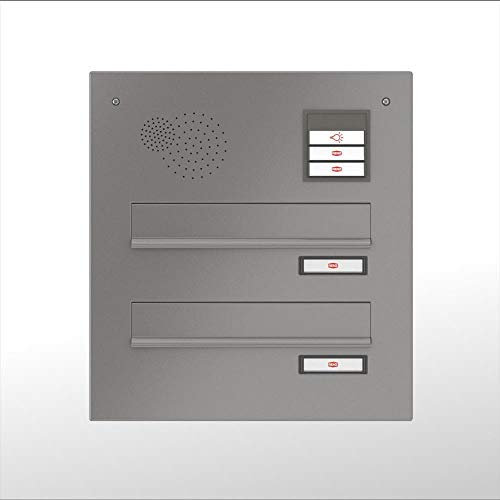 RENZ / 2er Mauerdurchwurf-Briefkasten Durchwurf-Postkasten mit Sprechfeld/RAL-Farbe 9007 Kastenbreite 300 mm/Tiefe 270-405 mm/Stahl - aufklappbar/Dein-Briefkasten.de