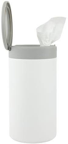 Spectrum Disinfecting Wipes Container Large White Refillable Stainless Steel Wipe Holder for Bathroom Kitchen, Classroom, Reuseable Push Button Wet Wipe Dispenser for Disinfect Cleaning Countertop