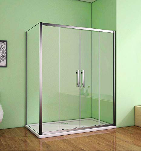 Aica Sanitär Eckeinstieg Duschkabine 140x90cm Duschabtrennung Duschtür Schiebetür Sicherheitsglas Dusche H190cm