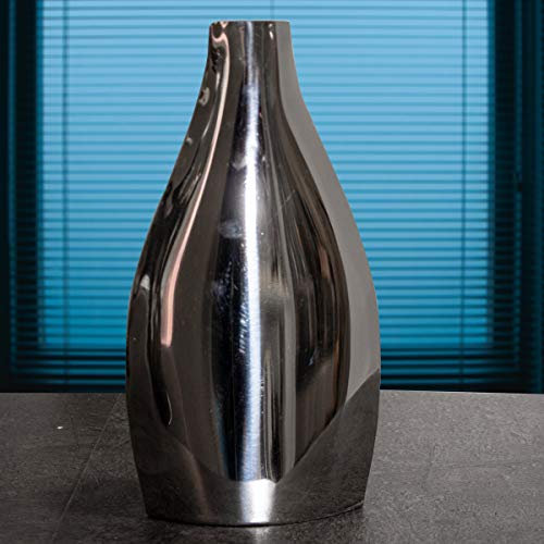 Antikas - Aluminium Vase, Amphore, Vase, Silberfarbend, Flach