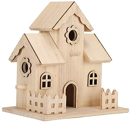 ANCLLO Handgefertigtes Vogelhaus, Vogelfreundlich, Heimdekoration - Handarbeit aus Natur-Holz für Gartenvögel wetterfest, naturbelassen I VKann in Gärten und auf Balkonen aufgestellt werden