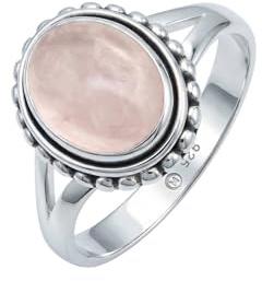 Bague argent femme quartz rose pierre précieuse rose simple grande moderne