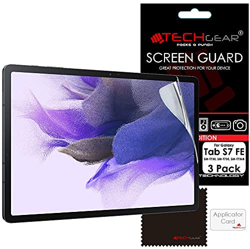 TECHGEAR 3 Pack Galaxy Tab S7 FE 12.4 Screen Protectors (SM-T730 / SM-T736), Ultra CLEAR Screen Protector Guard Cover Designed for Samsung Galaxy Tab S7 FE 2021