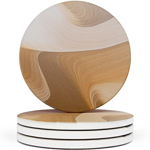 Naivasha Homeware Marble Coasters Set of 4 - Stunning Decorative Coasters in MATTE Finish, Elegant Stone with Cork Bottom - Sandstone
