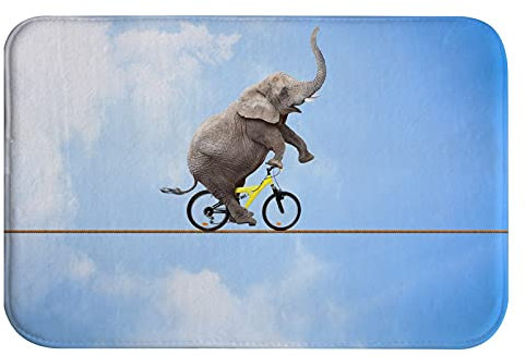 A.Monamour rutschfest Saugfähig Badematte Lustiger Elefant Der EIN Fahrrad An Einem Seil Gegen Blauen Himmel Fährt Flanell Badezimmerteppich Badteppich Badvorleger Badewanne Dusche Duschvorleger