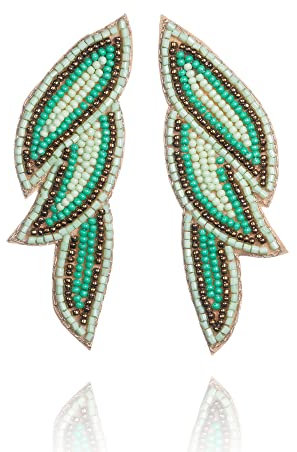 Zavana Lange Ohrringe aus Blättern für Damen, Boho-Ohrringe, Modeschmuck, handgefertigt für Frauen, Baumwolle