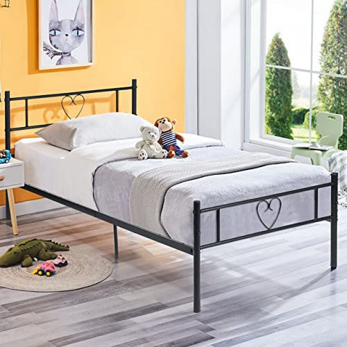 FetiNes Metallbett 90 x 190 cm, Einzelbett, Gästebett Modern Jugendbett mit Lattenrost, für Schlafzimmer Gästezimmer, einfache Montage, Schwarz