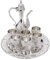 Ensemble de Carafe en Verre à Vin en Métal Exquis Vintage,Kit de Pot de Vin de Théière de Style Européen Européen Rétro avec 6 Tasses à Café de Luxe et Plateau de Thé Artisanal pour Servir du Thé