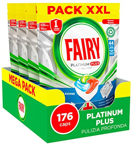 Fairy Platinum Detersivo Pastiglie Lavastoviglie Plus, Brillantante, 176 Capsule Lavastoviglie, Brezza Di Erbe Fresche, Tecnologia Pulizia Profonda, Contro Il Grasso E Le Incrostazioni Ostinate