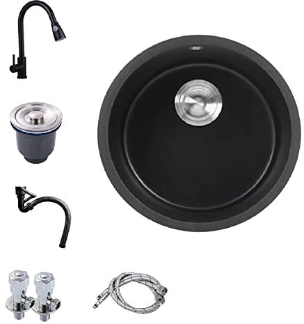 HGTRH Fregadero Cocina Redondo Beige, Fregaderos PequeñOs con Escurridor, Fregadero Bajo Encimera Beige, Fregadero Cocina De Granito PequeñA Fregadero sobre Encimera o Enrasadode