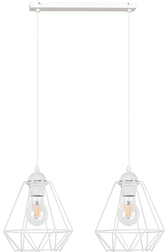 Light-Home Corral Retro Lampe - Hängelampe Hängeleuchte - Deckenlampe Industrial für Wohnzimmer Schlafzimmer und Esszimmer - Pendelleuchte Vintage aus Metall - 2 - Flammig Lang - Weiß