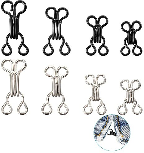 90 Paare Nähen Haken und Augen Verschluss Nähen DIY Bastelzubehör für BH, Kleidung, Jacke, Rock, Hose Silber und Schwarz, 4 Größen