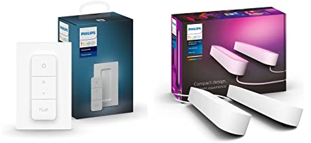 Philips Hue Dimmschalter Kabelloses Dimmen ohne Installation + White and Color Ambiance Play Lightbar Doppelpack