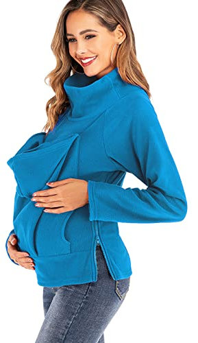 MXRFACTory Tragejacke für Mama und Baby 2 in 1 Damen Langarm Kapuze Känguru Umstandsjacke Seitlicher Reißverschluss Weich und Bequem Warm Tragepullover Herbst und Winter Freizeitjacke,001,L
