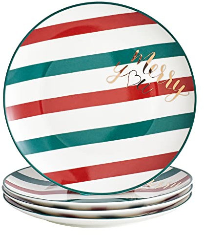 Swuut Platos llanos de porcelana china para Navidad, platos de postre, platos de ensalada, juego de 4, aptos para lavavajillas (tira, 10 pulgadas)
